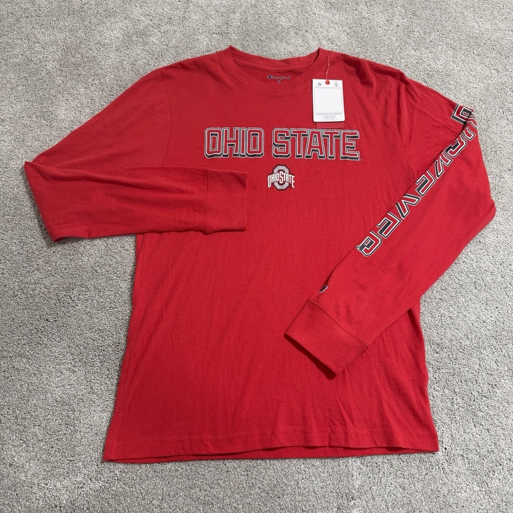 Ohio State Buckeyes T Shirt Mens Sz M Red Long Sleeve Tee Champion NCAA NWT